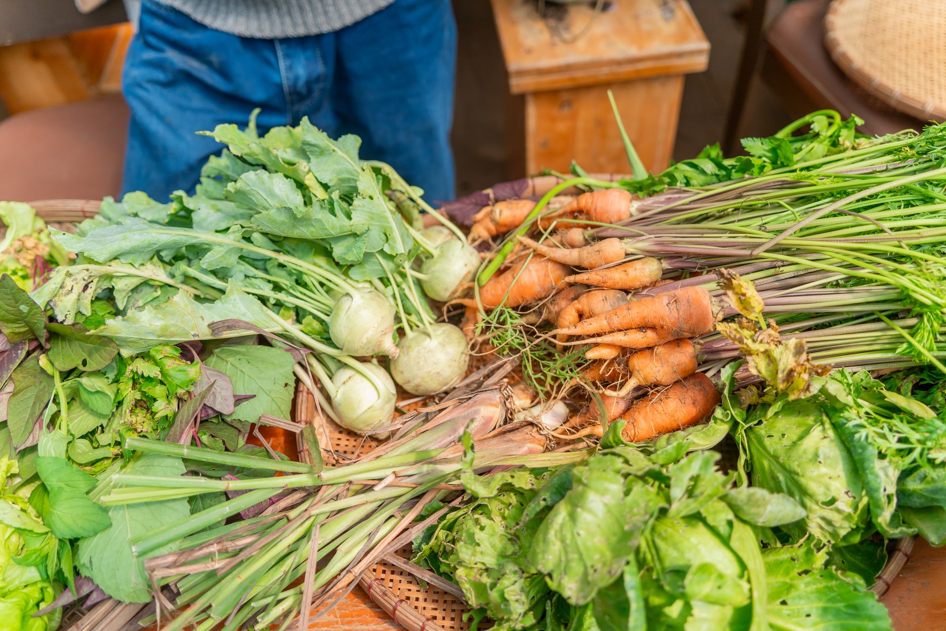 A colorful display of fresh, organic vegetables